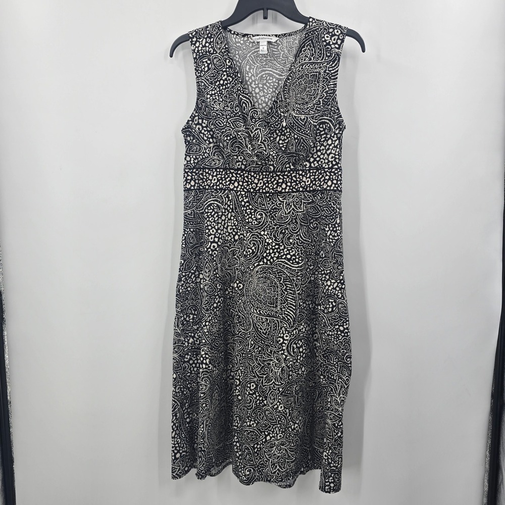 Croft & Barrow Dress Womens 10 Black White Paisley Tank Empire Waist Pockets